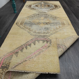 2.6x7.1 ft, TURKISH OUSHAK Runner, VINTAGE Runner, Beige Brown Wool Rug, Handmade, Runner Rug, 3x7 Rug, Hallway Runner, Farmhouse Decor