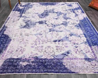 Tappeto turco, tappeto vintage, tappeto OUSHAK, tappeto da area, fatto a mano, tappeto di lana, tappeto da soggiorno, arredamento per la stanza, tappeto anticato, tappeto blu, 2 m x 2,9 m