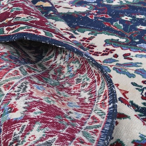 8.7x14.4 ft, TURKISH RUG, Vintage Rug, Area Rug, Oushak Rug, Handmade Rug, Wool Rug, Farmhouse Decor, Navy Blue Beige Bordered Floral Carpet