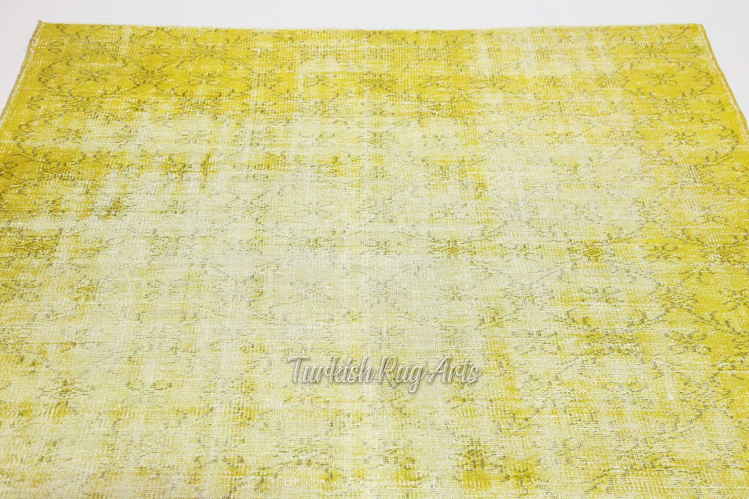 5.4x8.5 ft TURKISH FADED YELLOW Handmade Wool Rug Vintage | Etsy