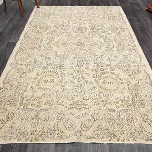 5.4x8.8 ft, TURKISH RUG, Vintage Rug, Oushak Rug, Area Rug, Farmhouse Decor, Handmade Rug, Wool Rug, Beige Rug, Floral Rug, Floor Carpet