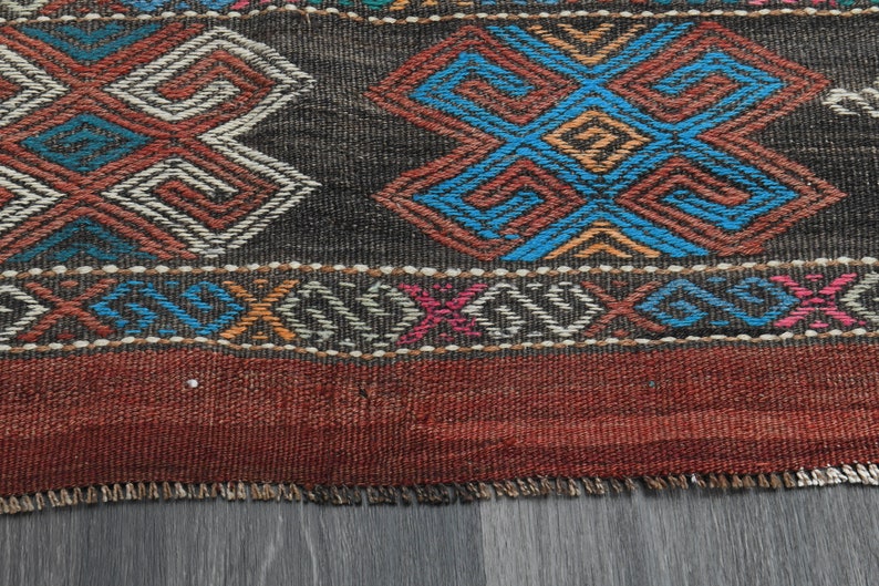6.3x9.6 Ft Faded Orange Black TURKISH Kilim, Vintage Oushak Wool Rug, Flatweave Carpet, Living Room Rug, Handmade, Home Decor, 6x10 Area Rug image 8