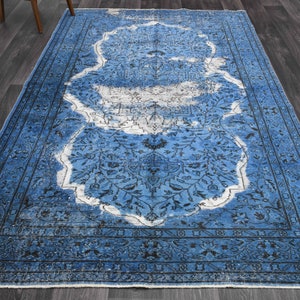 5.2x8.8 ft, TURKISH ORIENTAL Rug, Oushak Rug, Area Rug, Handmade, Wool, Floral, Boho Decor Rug, Vintage Rug, Distressed Rug, Blue Carpet