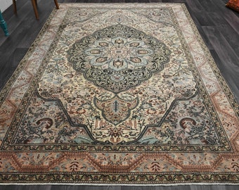 6'7x10'4フィート、トルコ製ウシャクラグ、ヴィンテージラグ、リビング