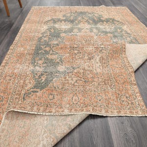 5.6x9 ft, VINTAGE TURKISH AREA Rug, Orange Green Rug, Wool Oushak Rug, Handmade, Kitchen-Farmhouse-Bedroom-Living.Dining Room-Kids Room Rug
