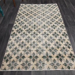 3.9x6.8 ft, Vintage Turkish Rug, Oushak Rug, Handmade, Small Area Rug, Wool, Neutral Carpet, Boho Decor, Bathroom, Kitchen, Retro Carpet
