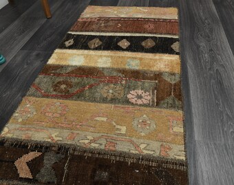 1.9 x 6.5フィート、ベージュフローラルランナーラグ、トルコラグ