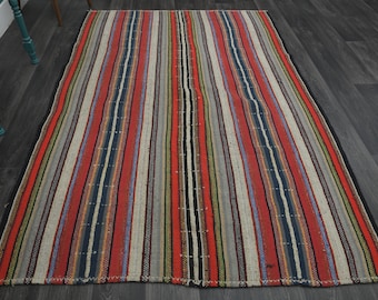 4.3x7.1インチ、トルコ製ラグ、キリムヴィンテージラグ