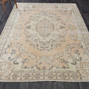 6.8x9.7 ft, TURKISH Rug, VINTAGE Rug, Oushak Rug, Floral, Handmade, Oushak Rug, Wool Rug, Area Rug, Hand-Knotted, Farmhouse Decor, Beige