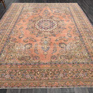 9x12 ft, TURKISH OUSHAK VINTAGE Rug, Wool Rug, Salmon Orange Rug, Handmade, Area Rug, Large Rug, Home Decor, Oriental Carpet, Home Decor