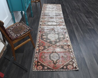 2.6x10.5 ft, TURKISH RUG, VINTAGE Runner Rug, Rustic Rug, Home Decor, Oushak Rug, Wool Rug, Red Rug, Boho Decor, Handmade Rug, Washable