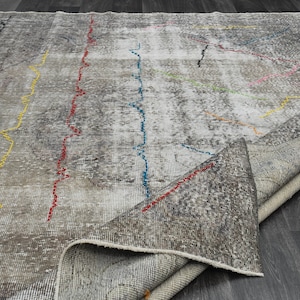 7x10 Beige Gray Turkish Rug, Handmade Vintage Oushak Rug, Distressed, Wool, Antique, Living Room Rug, Home Decor, 7x10 Area Rug, 6.8x9.7 Ft