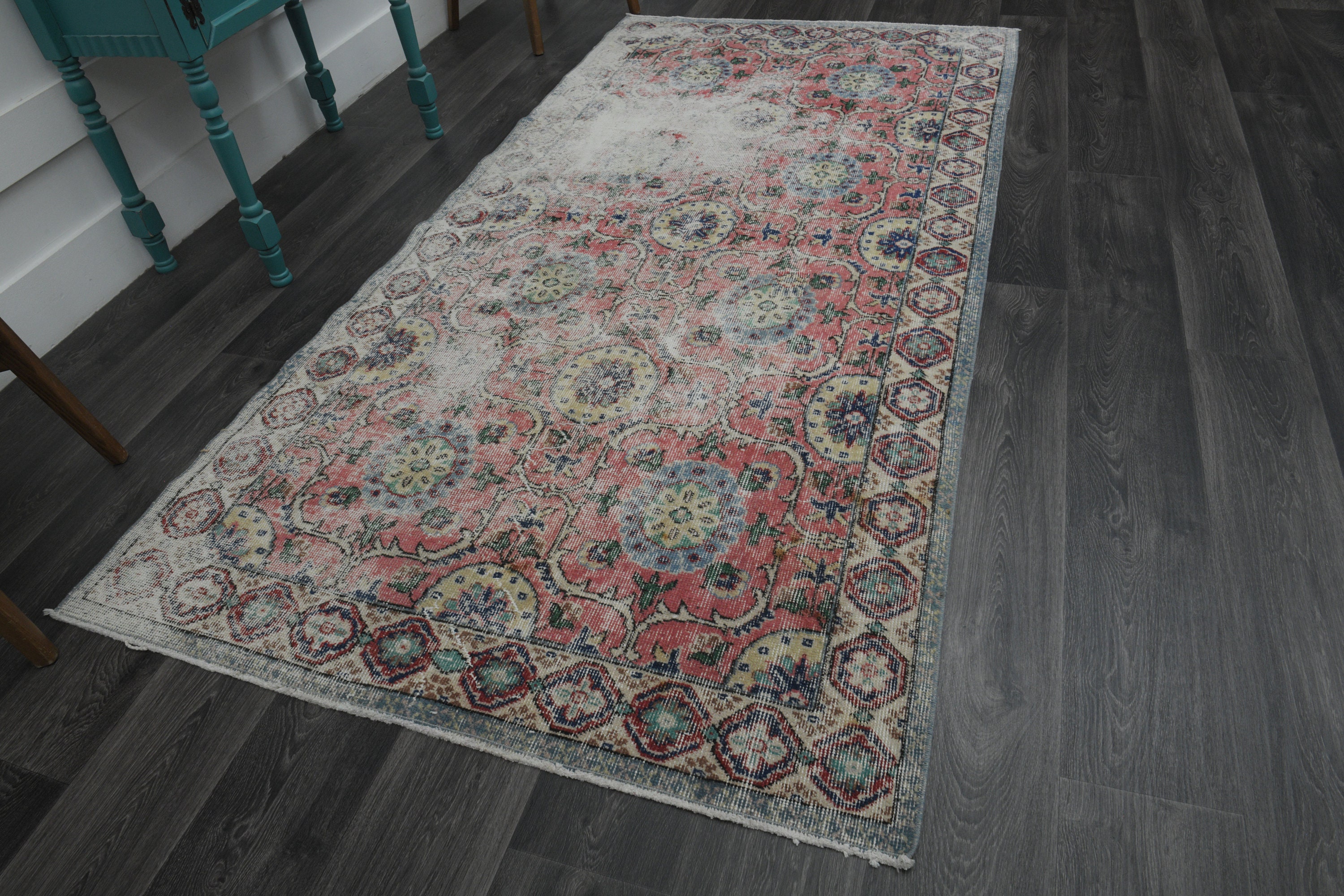 4.2 x 8.3フィート、ピンク、ヴィンテージラグ、トルコ製ラグ