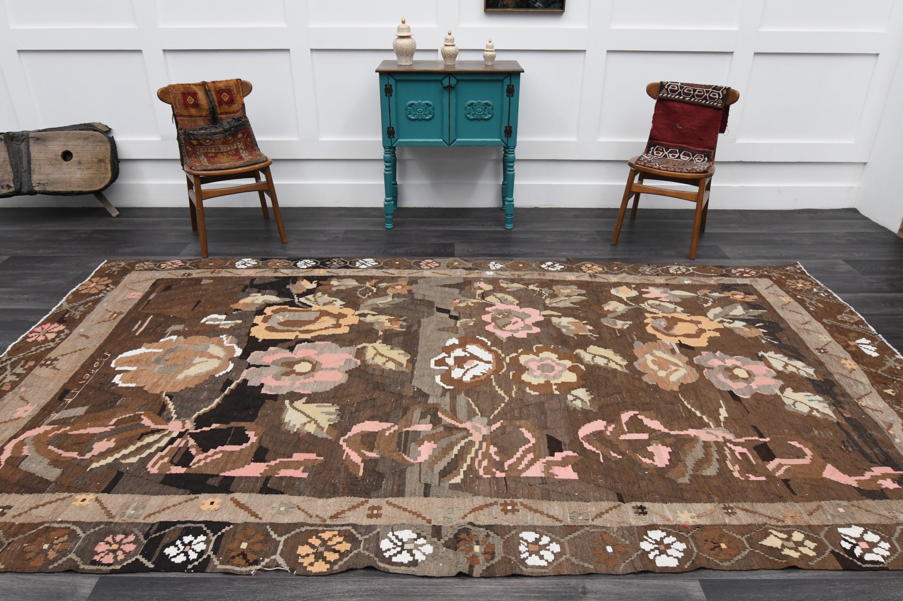 6.4x11.9 Ft, Brown Floral Turkish Rug, Kilim Rug, Vintage Rug, Oushak Rug, Flatweave Carpet, Wool, Handmade, Boho Decor, Ethnic Area Rug - Etsy 6.4x11.9 Ft, Brown Floral Turkish Rug, Kilim Rug, Vintage Rug, Oushak Rug, Flatweave Carpet, Wool, Handmade, Boho Decor, Ethnic Area Rug - Etsy