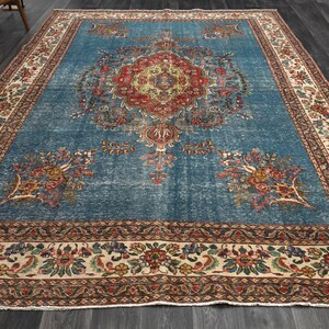 9x12 ft, Oriental Blue VINTAGE OUSHAK Rug,  Large Area Rug, Living Room Rug, Bohemian Decor, Gift for New Home, Turkish Rug, Handmade Wool