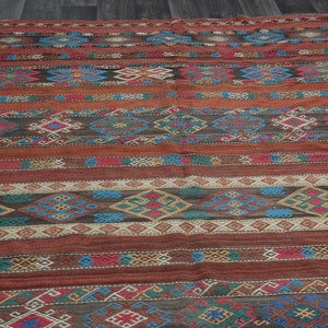 6.3x9.6 Ft Faded Orange Black TURKISH Kilim, Vintage Oushak Wool Rug, Flatweave Carpet, Living Room Rug, Handmade, Home Decor, 6x10 Area Rug image 5