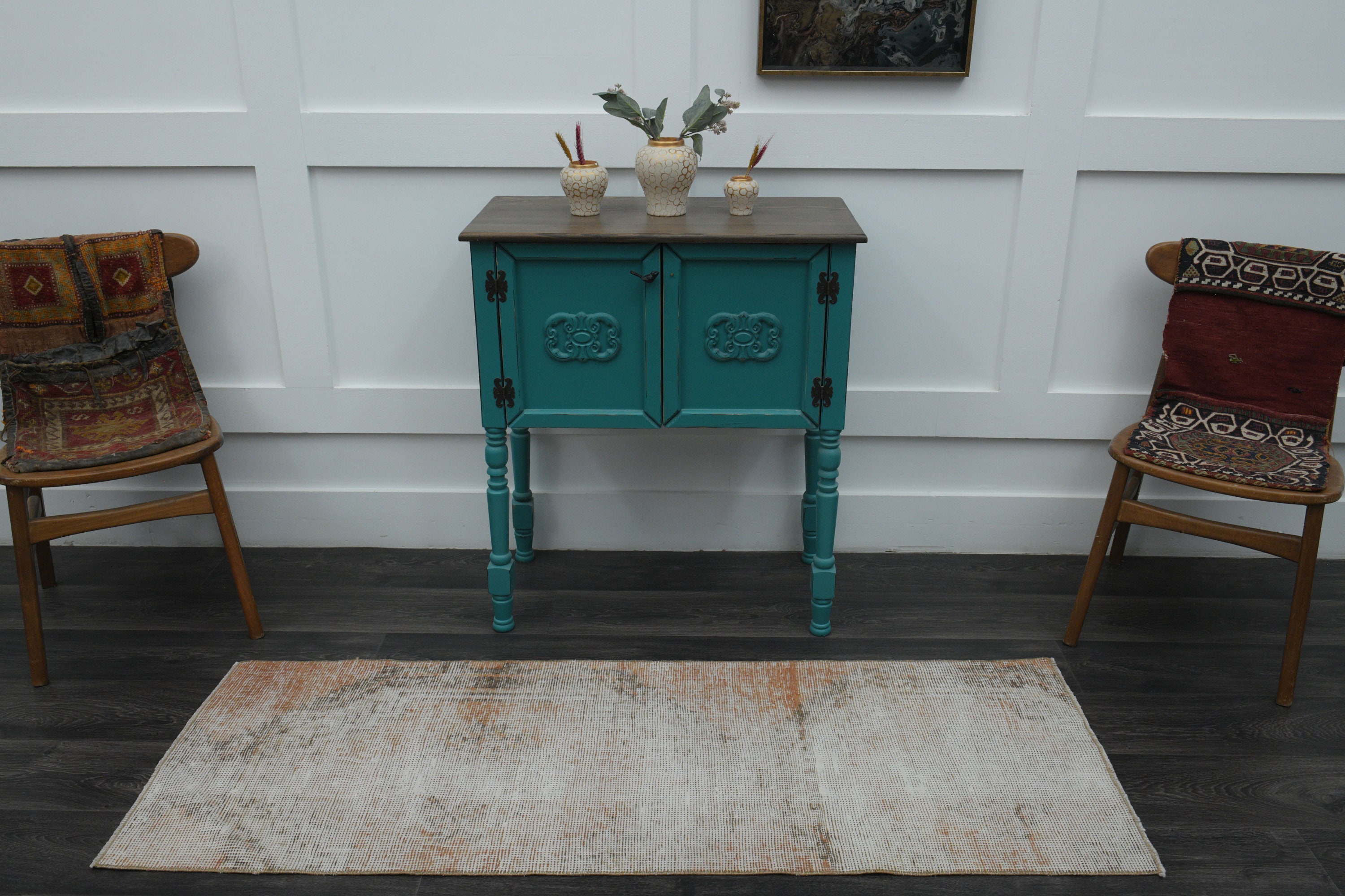 2.1 x 5.8フィート、トルコ製ラグ、ヴィンテージラグ、ウシャックラグ