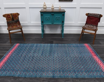 4x7.8 ft, TURKISH Flatweave Rug, OUSHAK Rug, VINTAGE Rug, Wool Rug, Handmade Carpet, Area Rug, Blue Rug, Farmhouse Decor, Home Gift, Ethnic