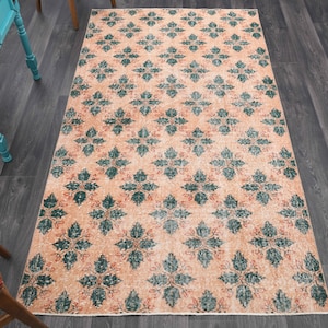 4.4x8 ft, TURKISH Rug, Vintage Rug, Handmade, Wool, Oushak Rug, Area Rug, Farmhouse Decor, Floral Carpet, Soft Colored Carpet, Bohemian