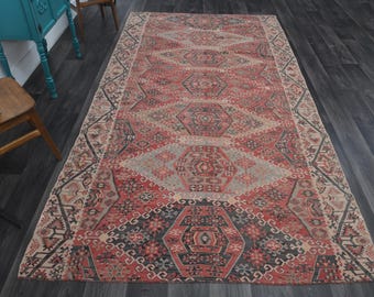 6.3x11.6 ft, Red Oriental Rug, Living Room Rug, Vintage Rug, Turkish Rug, Red Rug, Wool, Oushak Rug, Handmade, Home Decor, Faded Carpet