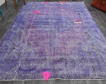 6.7x10 ft, TURKISH Rug, Vintage Rug, Area Rug, Wool Rug, Bohemian, Living Room Rug, Purple Carpet, Handmade, Oushak Rug, Solid Modern Rug