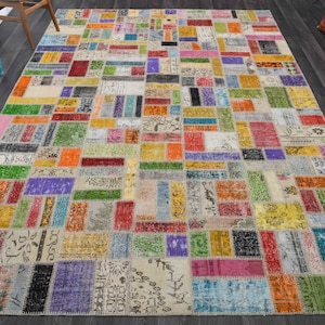 8.2x11.6 ft, TURKISH Rug, PATCHWORK Rug, VINTAGE Rug, Oushak Rug, Area Rug, Turkey Rug, Handmade Wool Rug, Boho Chic, Colorful Saloon Carpet