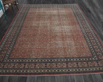 9.9x12.7 Ft, RED NAVY BLUE Rug, Vintage Rug, Area Rug, Persian Arts, Wool, Handmade, Living Room Rug, Boho Deco, Oversized Geometric Rug