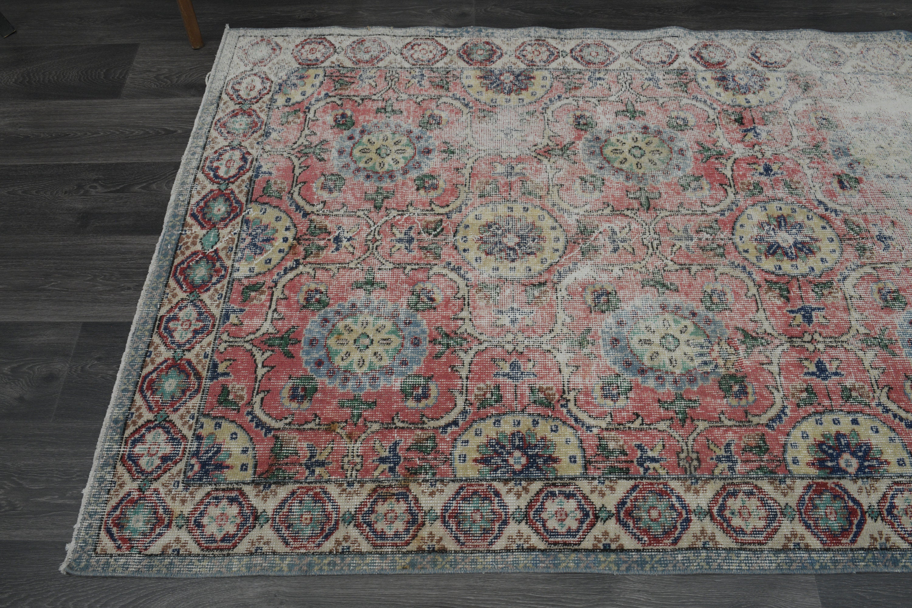 4.2 x 8.3フィート、ピンク、ヴィンテージラグ、トルコ製ラグ