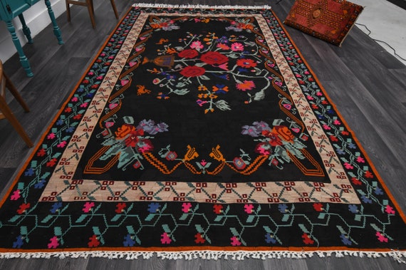 7.2 x 12.4フィート、トルコ製平織りキリムラグ、ヴィンテージラグ