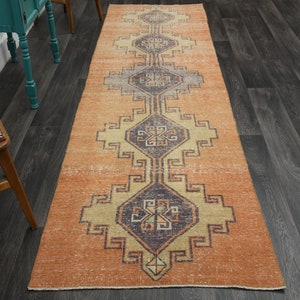 3.2x11.8 ft, Turkish Runner, Oushak Runner, VINTAGE Runner, Wool, Handmade, Hallway Runner Rug, Turkish Rug, Orange Carpet, Farmhouse Decor