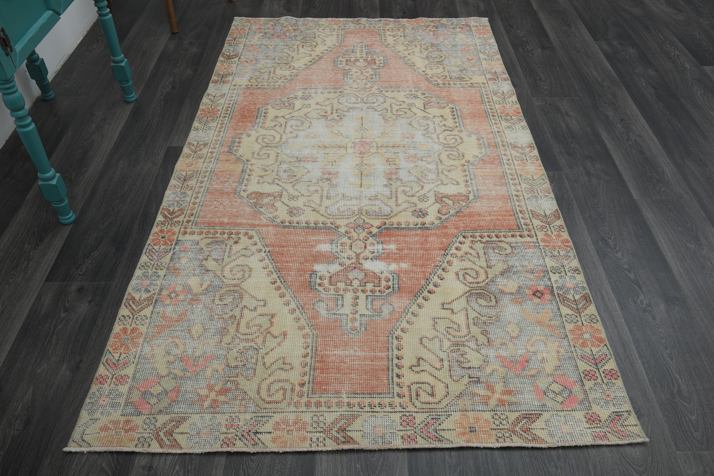 【送料無料】トルコヴィンテージラグ／size: 50×52cm トルコ ヴィンテージラグ ネイビーブルー プラム 93cm×50cm トルコラグ