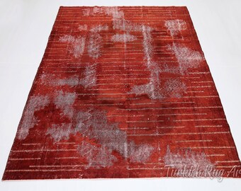 トルコのハンドメイドカーペット ウールラグ 赤 赤いトルコ絨毯、手織りカーペット、ウシャク絨毯、ウール絨毯