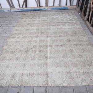 6.7x9.9 ft, HIDDEN GARDEN Design, VINTAGE Rug, Turkish Rug, Area Rug, Handmade Rug, Oushak Rug, Wool, Distressed Rug, Living Room Rug, Faded