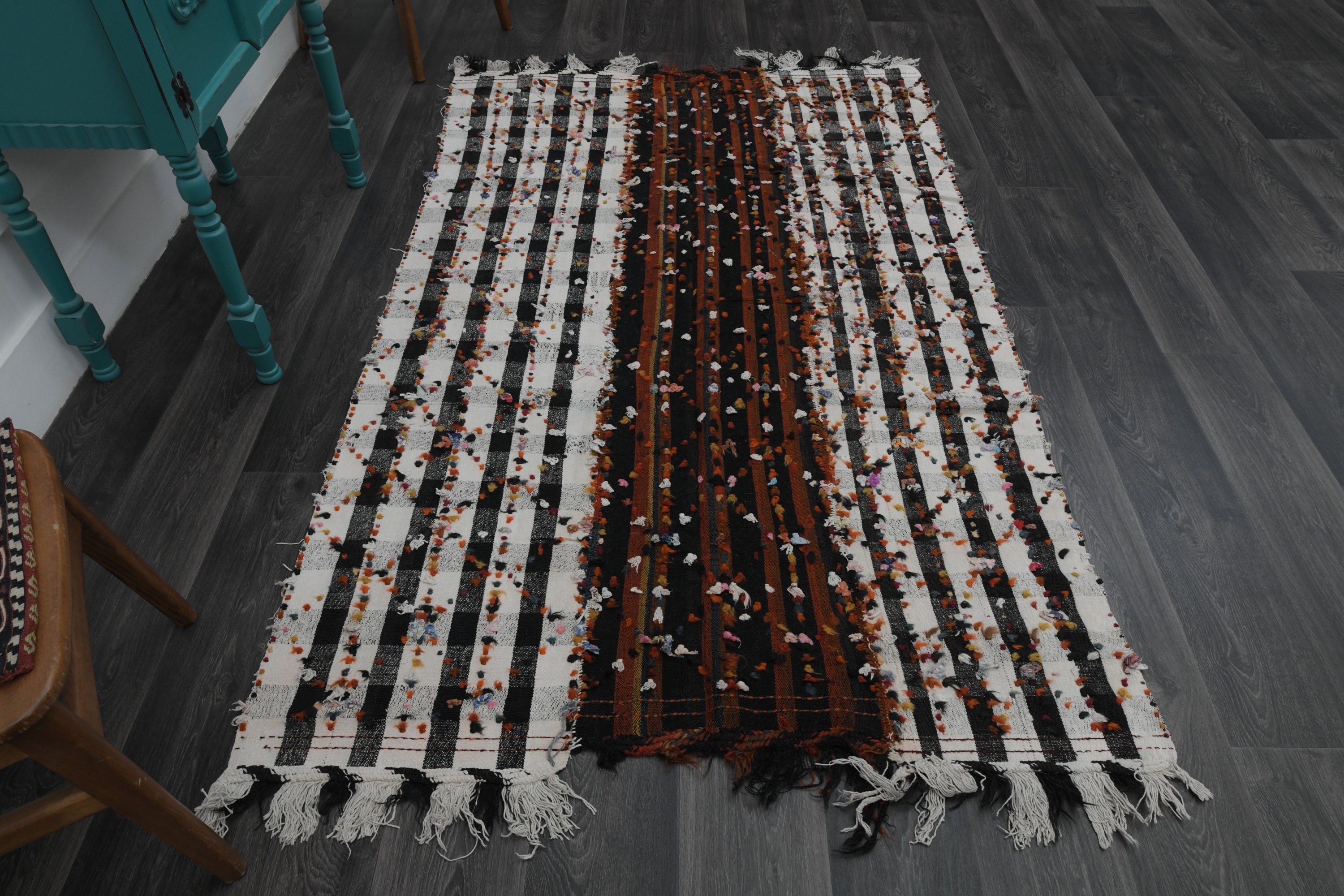 4.3x7.1インチ、トルコ製ラグ、キリムヴィンテージラグ