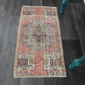 1.5x2.9 Ft, NEUTRAL TURKISH Rug, Vintage Rug, Oushak Rug, Wool Rug, Bathroom, Handmade, Bath Mat, Doormat, Home Decor, Small Rug, 2x3 Carpet