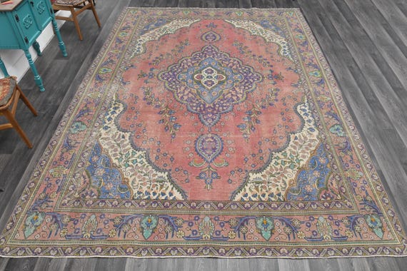 ヴィンテージペルシャラグ、高級ラグ、モダンラグ、ブルーピンクカラー
