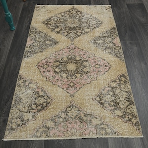 2.9x5 Ft, TURKISH Rug, Vintage Rug, Oushak Rug, Wool Rug, Handmade Rug, Beige Rug, Farmhouse Decor, Door Mat, Bath Mat, Small Area Carpet