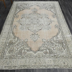 6.4x9.7 ft, Orange Rug Turkish, Vintage Oushak Rug, Area Rug, Wool, Boho Decor, Rug for Living Room, Turkey Rug, Farmhouse Floral Carpet