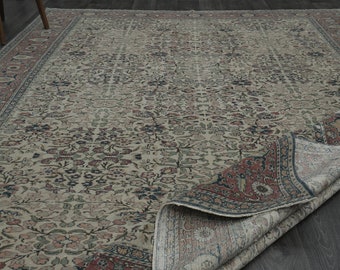 8x12 BEIGE PINK Rug, VINTAGE Rug, Turkish Rug, Faded Rug, Area Rug, Wool, Handmade, Home Decor, Oversized Rug, Large Rug, Minimalist Carpet