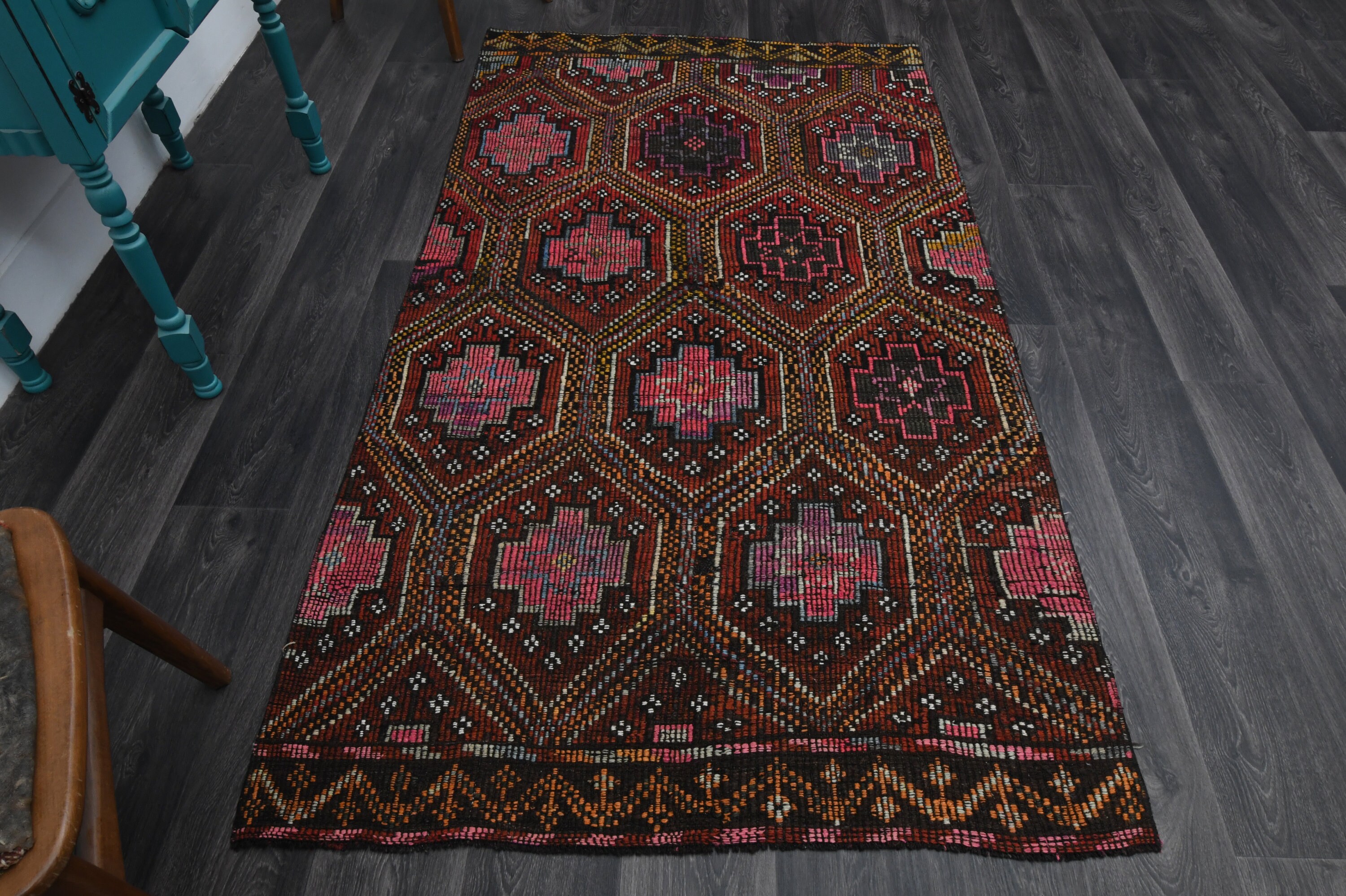 4.7x7.9フィート、トルコ製フラットウィーブラグ、OUSHAKラグ