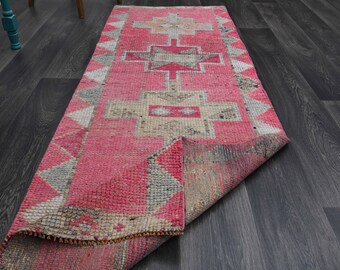 2.6x8.1 ft, TURKISH Runner, Vintage Runner, Oushak Runner, Runner Rug, Pink Rug, Wool Runner, Hallway Runner, Handmade, Shabby Chic, Carpet
