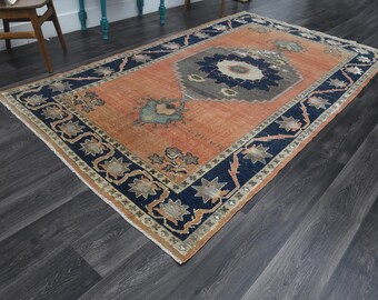 5.5x10 ft, TURKISH ORANGE RUG, Vintage Rug, Oushak Rug, Flatweave Carpet, Wool, Area Rug, Handmade, Boho Decor, Ethnic, Farmhouse Decor