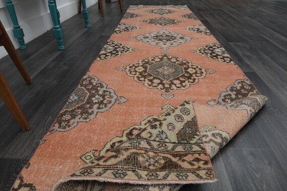 3.3x12.3フィート オレンジ ヴィンテージ ランナー、トルコ製ランナー