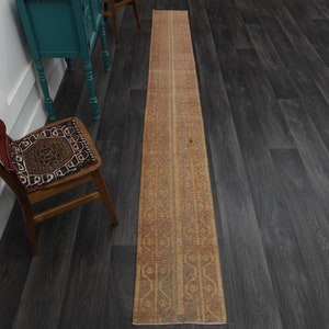 1.4x11.9 ft, Vintage Runner, Oushak Runner, Turkish Runner, Kitachen, Antique, Farmhouse Decor, Hallway, Bohemian Rug, Patchwork, Brown