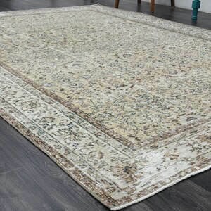 7x10 Beige Brown Turkish Rug, Vintage Rug, Handmade, Antique Wool Rug, Oushak Rug, Living Room Rug, 7x10 Area Rug, Home Decor, Floral Carpet