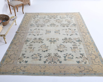 5.7x6.9フィート、トルコラグ、ヴィンテージラグ、ウシャックラグ