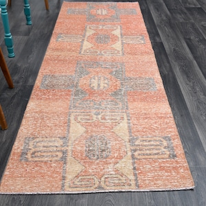 3x9 ft, TURKISH Runner, OUSHAK Runner, VINTAGE Runner, Wool, Herki, Handmade, Hallway Runner, Boho Decor, Orange Runner, Geometric Runner