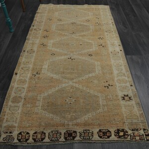 3.9x7.5 ft VINTAGE Runner, Oushak Runner, Turkish Runner, Handmade Rug, Turkish Rug, Wool Rug, Orange Rug, Geometric Rug, Tribal Carpet