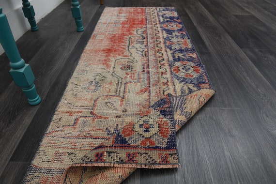 2x6 レッドベージュブルーヴィンテージトルコウシャクラグ、花柄