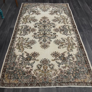 4x7 ft, TURKISH Rug, Oushak Rug, Vintage Rug, Area Rug, Farmhouse Decor, Handmade Wool Rug, Farmhouse Decor, Floral Beige Rug, Turkey Carpet